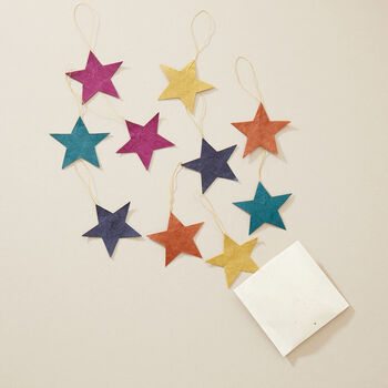 Fair Trade Lokta Paper Star Hanging Decoration 10pc Set, 6 of 8