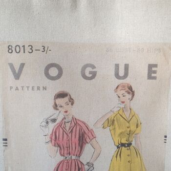 Cotton Tote Shoulder Bag With Vintage Vogue Sewing Pattern Print, 5 of 6