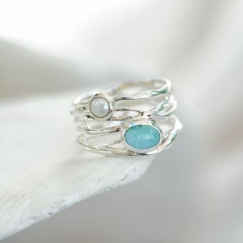 Statement Silver Ring With Larimar And Pearl, 5 of 8