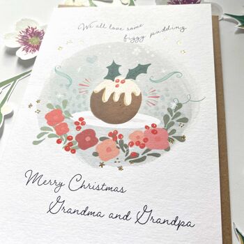 Grandma And Grandpa Figgy Pudding Foiled Christmas Card, 3 of 3