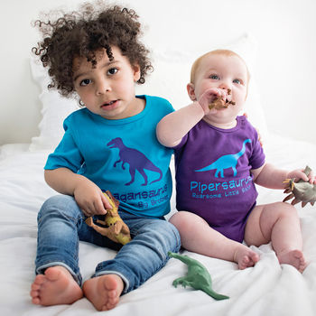 Brother And Sister Dinosaur T Shirt And Babygrow Set, 2 of 11