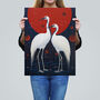 Celestial Cranes Red Blue Heron Birds Wall Art Print, thumbnail 2 of 6