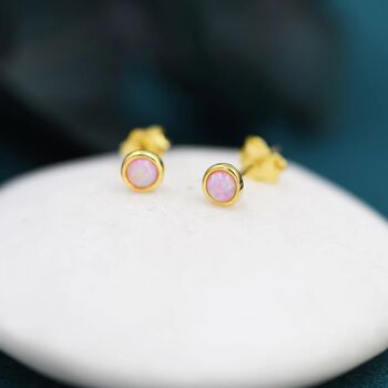 Sterling Silver Tiny Pink Opal Dot Stud Earrings, 7 of 12