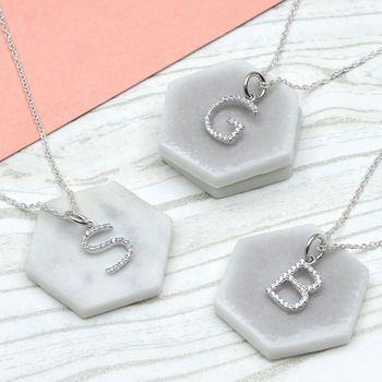 Personalised Silver And Pave Initial Charm Necklace, 2 of 8