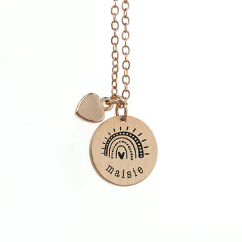 Personalised Rose Gold Plated Heart And Disc Necklace, 11 of 11