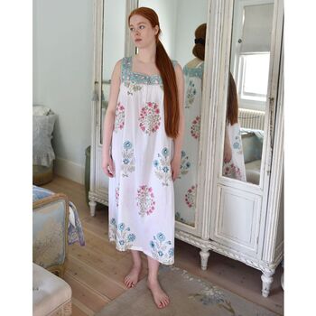 Ladies Blue And Pink Floral Blooms Cotton Nightdress 'Joella', 3 of 4