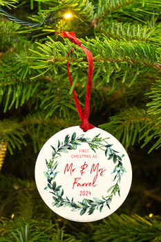 First Christmas As Mr And Mrs Personalised Mistletoe Christmas Decoration, 4 of 6