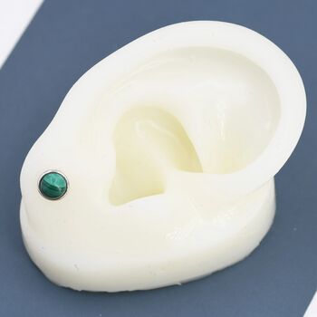 Natural Malachite Stone Stud Earrings In Sterling Silver, 7 of 12