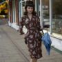 Mabel Long Sleeve Dress In Brown Floral Vintage 1940s Style, thumbnail 1 of 3