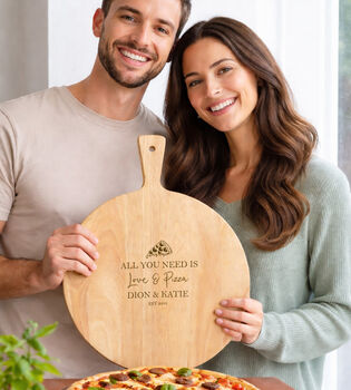 Personalised Wooden Couples Valentine Pizza Board Paddle, 2 of 4