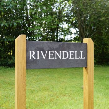 Engraved Slate Sign With Oak Posts, 2 of 8