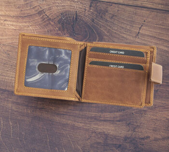 Personalised Men's Oiled Leather Wallet Rfid Cognac Brown, 3 of 8