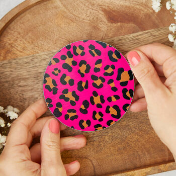 Round Coaster Pink Leopard Print Heat And Stain Proof, 5 of 12