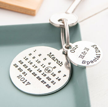 Anniversary Gift Special Day Calendar Round Keyring, 2 of 10