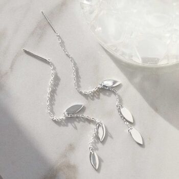 Sterling Silver Petal Threader Earrings, 3 of 6