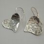 Hammered Heart Shaped Drop Earrings, thumbnail 2 of 4