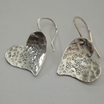 Hammered Heart Shaped Drop Earrings, 2 of 4