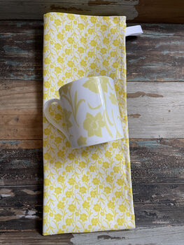Sunshine Yellow Daffodil Cotton Linen Tea Towel, 2 of 5