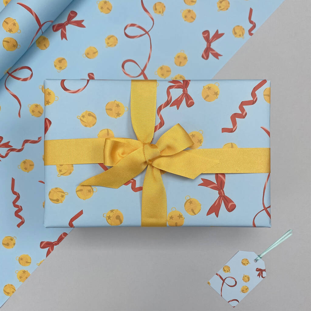 Bells And Ribbons Christmas Wrapping Paper By Lizzie Chancellor