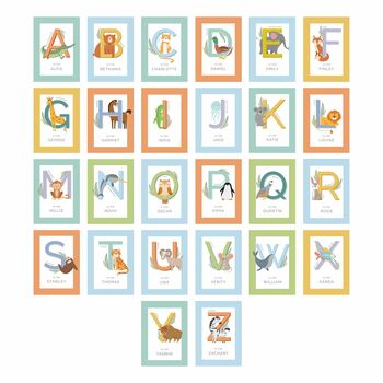 Personalised Animal Alphabet A4 White Framed Print, 2 of 6