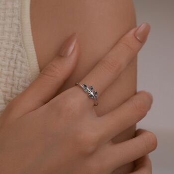 Sterling Silver Olive Branch Ring With Moss Agate, 2 of 12