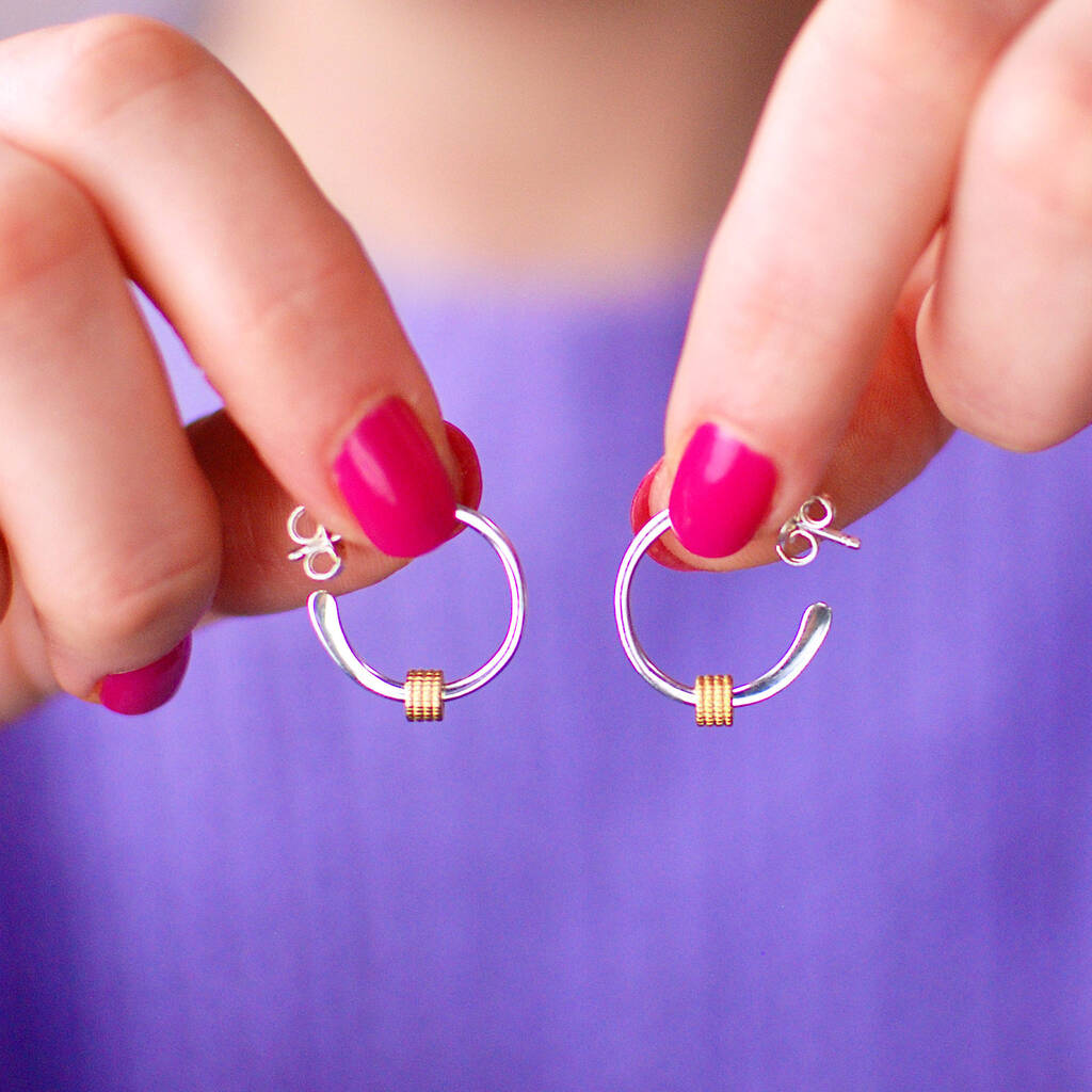 Sterling Silver And Gold Spacer Hoop Earrings By Penelopetom