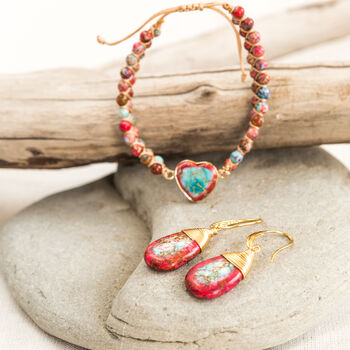 Natural Jasper Stone Earring And Heart Bracelet Set, 3 of 7