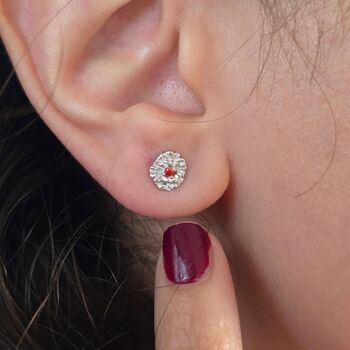 Garnet January Carnation Sterling Silver Stud Earrings, 3 of 5