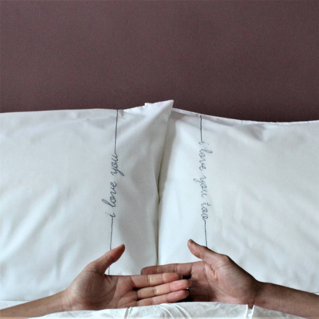 I Love You Couples Embroidered Script Pillowcase Set, 1 of 3