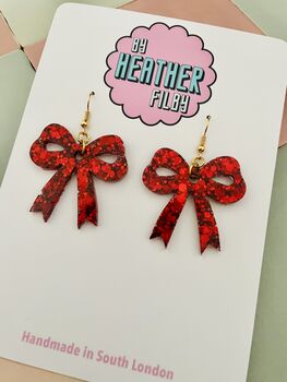 Large Bow Glitter Earrings, 2 of 10