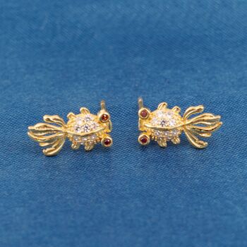 Gold Red Eye Chinese Fish Stud Earrings, 3 of 7