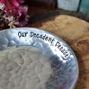 Personalised 10th Anniversary Gift, Aluminium Hammered Dish. Trinket Dish For Rings, 4 of 10