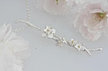 Cherry Blossom Necklace, Silver And Solid Gold Necklace, 6 of 8
