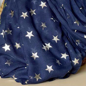 Silver Glitter Stars Scarf In Navy Blue, 3 of 4