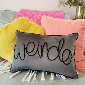 Weirdo Hand Embroidered Velvet Cushion, 3 of 4