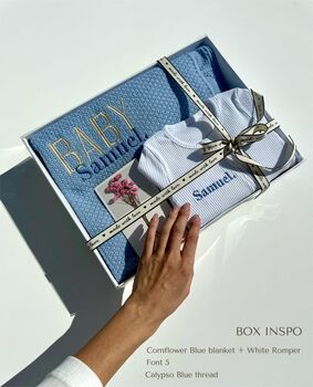 Personalised Blanket + Zip Romper Baby Gift Set For Newborn, 5 of 10