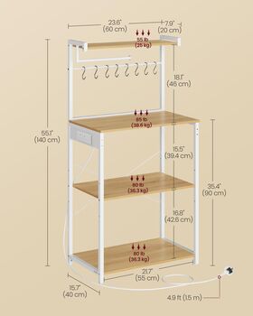 Kitchen Bakers Rack Coffee Bar Shelf With Outlet, 2 of 6