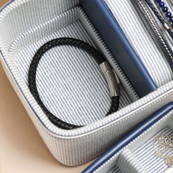 Men's Blue Stripe Rectangular Travel Jewellery Case, 2 of 5