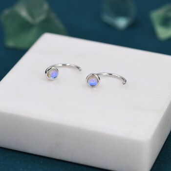 Moonstone Huggie Hoop Earrings, 10 of 11