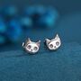Cute Cat Skull Stud Earrings In Sterling Silver, thumbnail 1 of 11