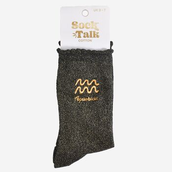 Women's Glitter Socks Black Gold Zodiac Aquarius, 5 of 5