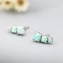 Sterling Silver Tiny Aqua Green Opal Trio Stud Earrings, thumbnail 7 of 12