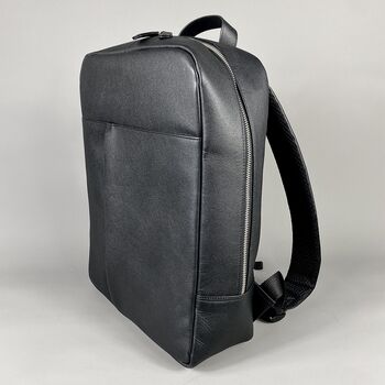 Black Leather Laptop Backpack, 4 of 8