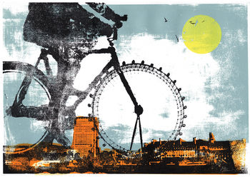 'Southbank' Original Screen Print Cycling London, 2 of 2