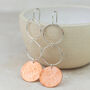 Sterling Silver And Copper Circle Drop Earrings, thumbnail 1 of 3