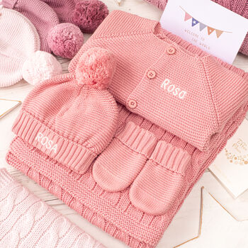 New Baby Girl Blanket, Cardigan, Hat And Mittens Gift Set, 8 of 12