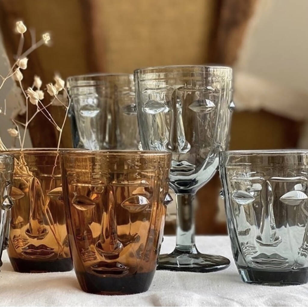 Set Of Six Amber Face Tumblers, 1 of 2
