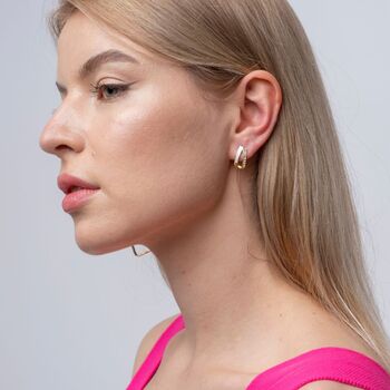 Shell Zircon Arc Elegant White Marble Stud Earrings, 2 of 5