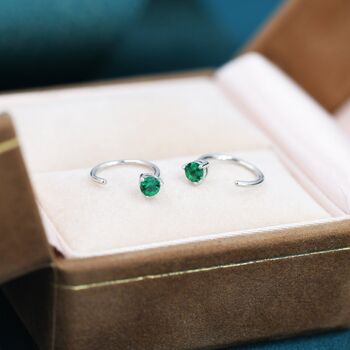 Emerald Green Cz Huggie Hoop Threader Earrings, 7 of 11