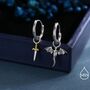 Sterling Silver Mismatched Dragon And Sword Huggie Hoops, thumbnail 4 of 10